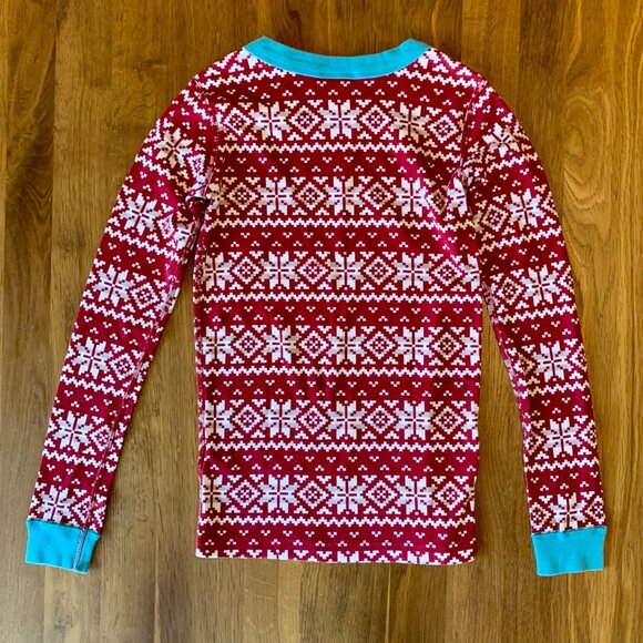 HANNA ANDERSSON Fair Isle Pajamas Kids 10 140 Red Cotton Long John Christmas Pjs - Picture 3 of 8